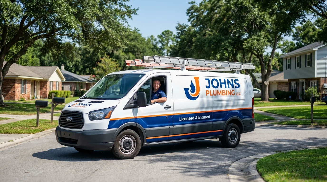 Johns Plumbing LLC service van in Tawas City, MI