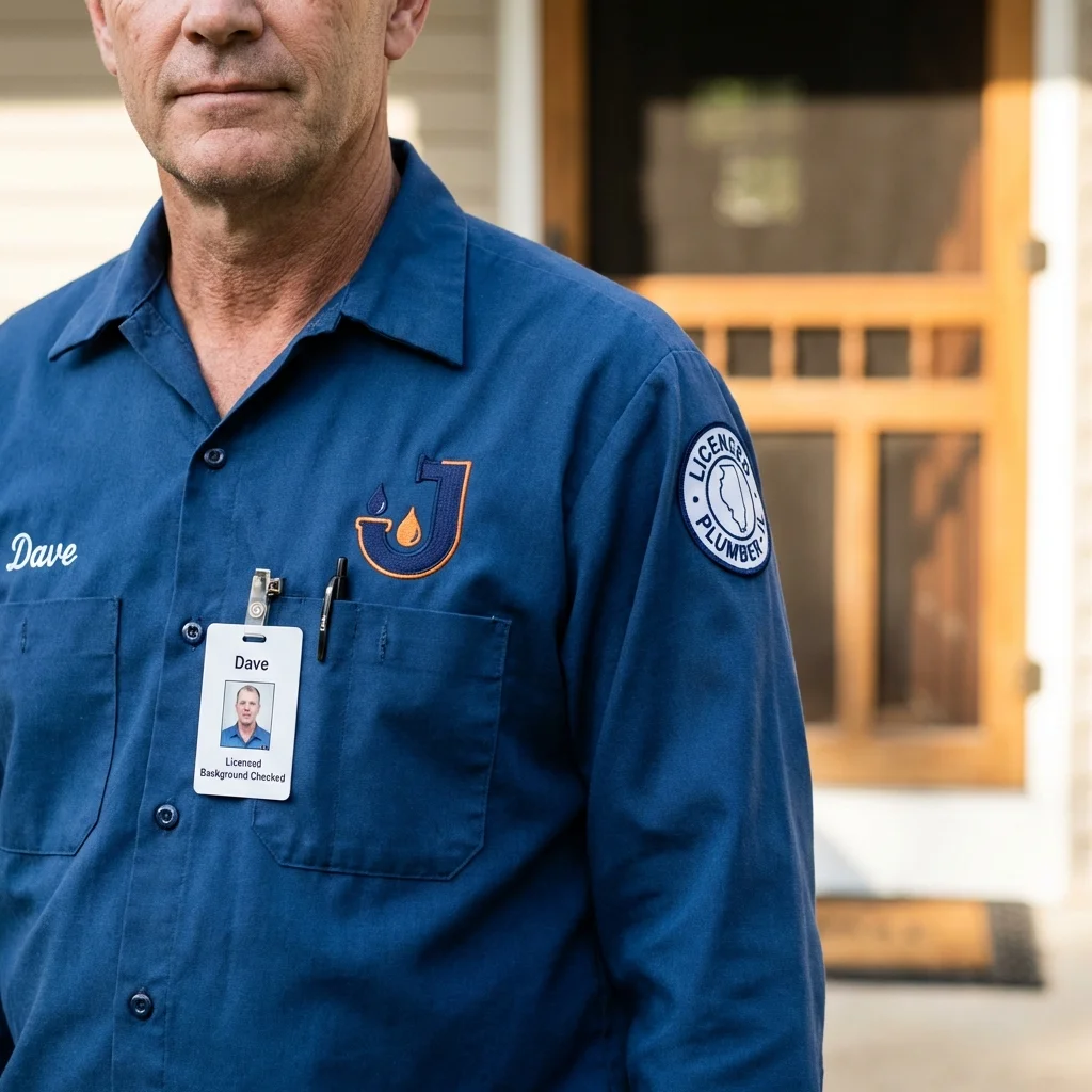 Licensed plumber showing ID badge in Tawas City, MI