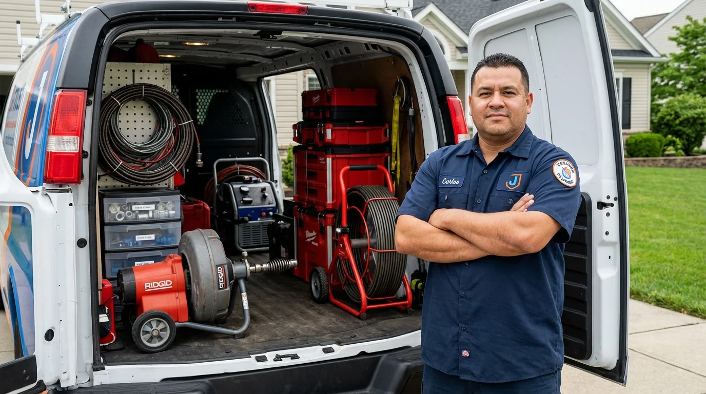Professional drain cleaning equipment and Johns Plumbing LLC plumber in Tawas City