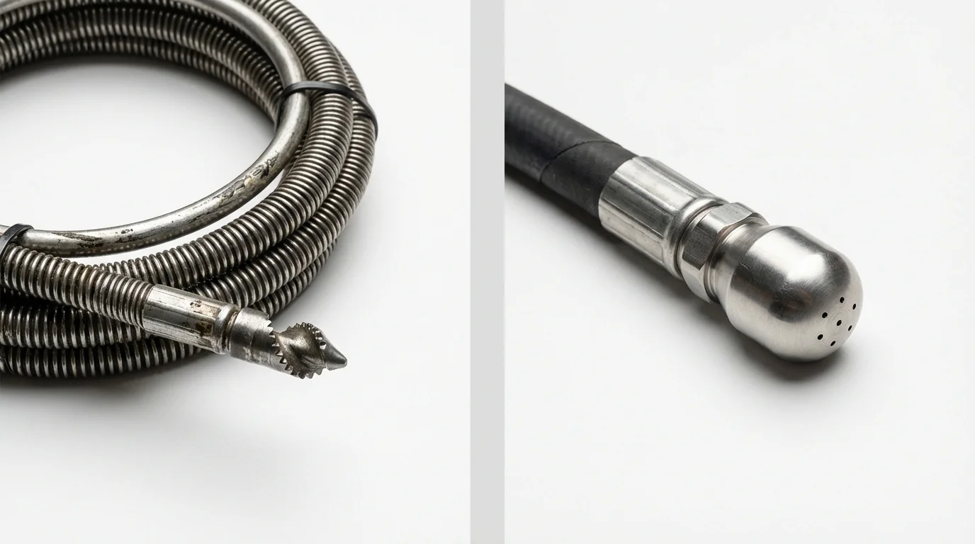Drain snake cable and hydro jetting nozzle used for drain cleaning in Tawas City, MI