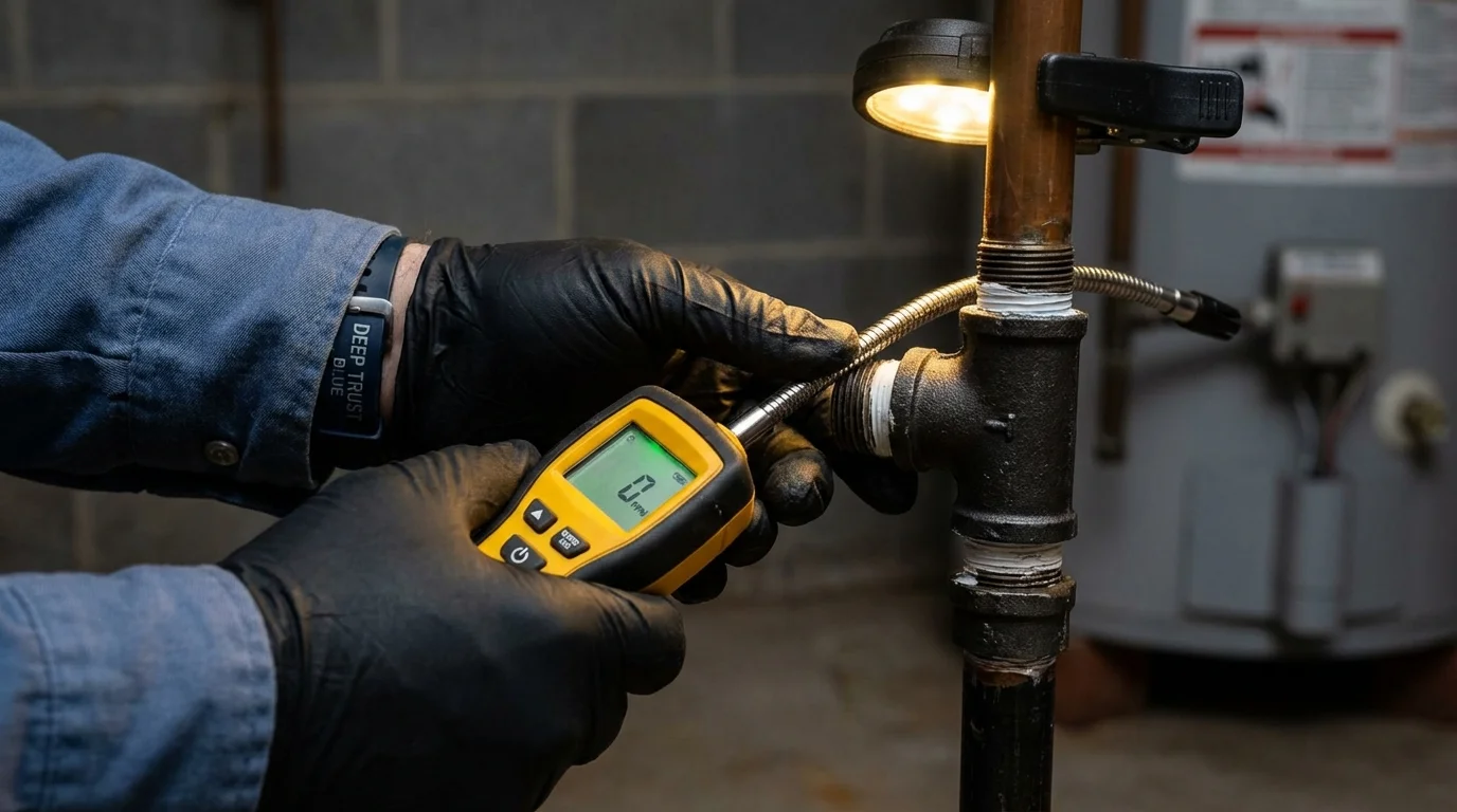 Gas leak detection with electronic sniffer by Johns Plumbing LLC in Tawas City