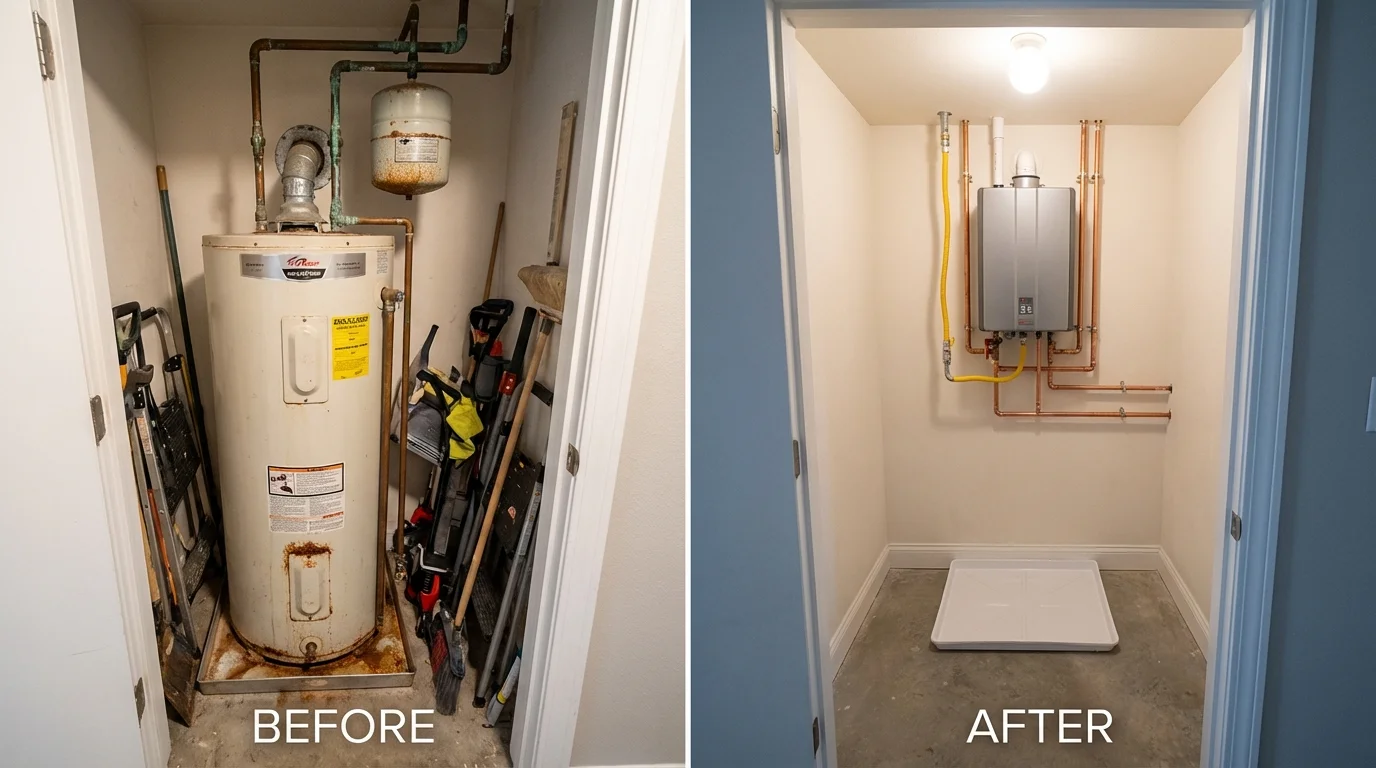 Tank water heater versus wall-mounted tankless unit comparison for Tawas City, MI homeowners